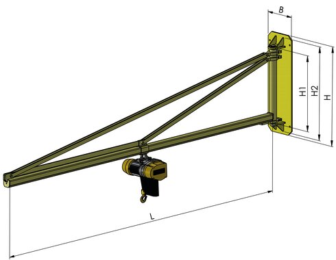 Veggmontert kran type VK-C for løfting av materiell med lav vekt.