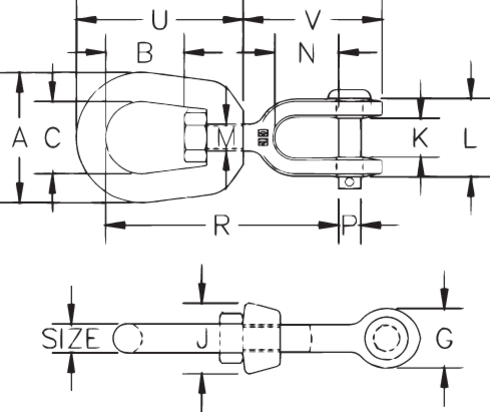 Crosby G-403 Gaffel svivel spesifikasjoner