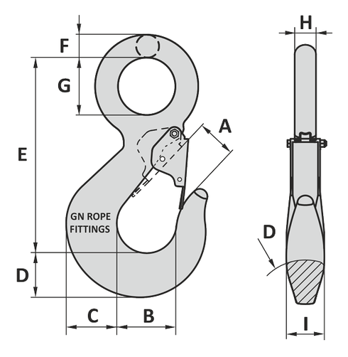 GN HK2 Eye hook with enlarged eye and latch blueprint