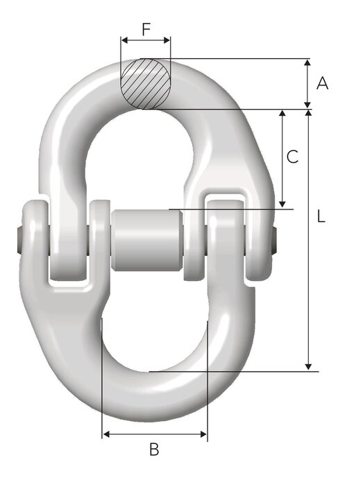 Galvanized coupling link in alloy steel Grade 8. Well fitted for use in maritim environments.