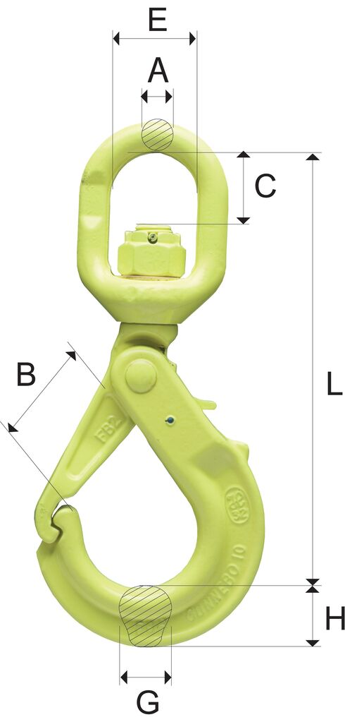 Swivel Safety Hook with Griplatch LBK, painted hook quenched and tempered alloy steel grade 10.