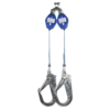 This double fall arrest block is for one person, max load of 136 kg. Integrated shock absorber.