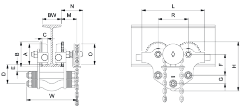 Geared Trolley KITO HD3C Standard Execution blueprint