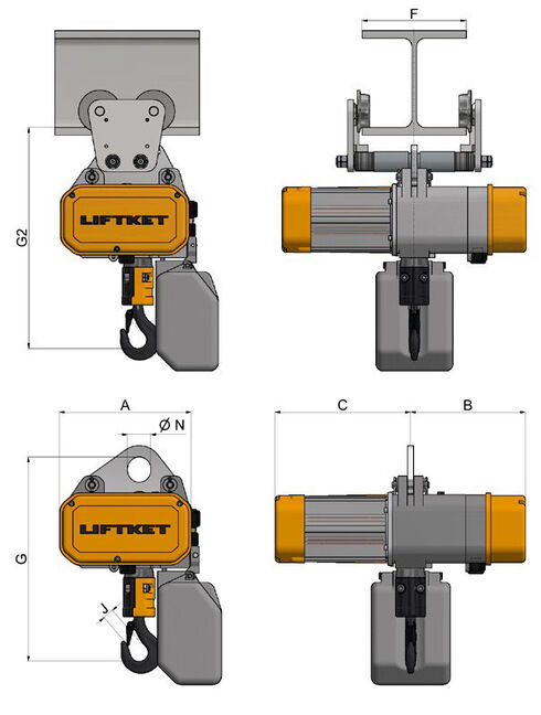 Electric chain hoist LIFTKET 125 – 2.000 kg drawing