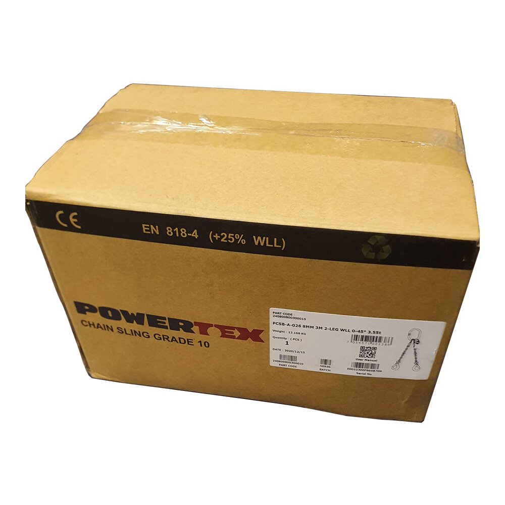 Powertex kjetting sling leveres komplett, klar til bruk, i eske.