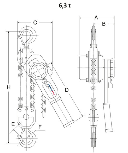 Jekketalje POWERTEX PLH-S2OLP 6,3 tonn spesifikasjoner