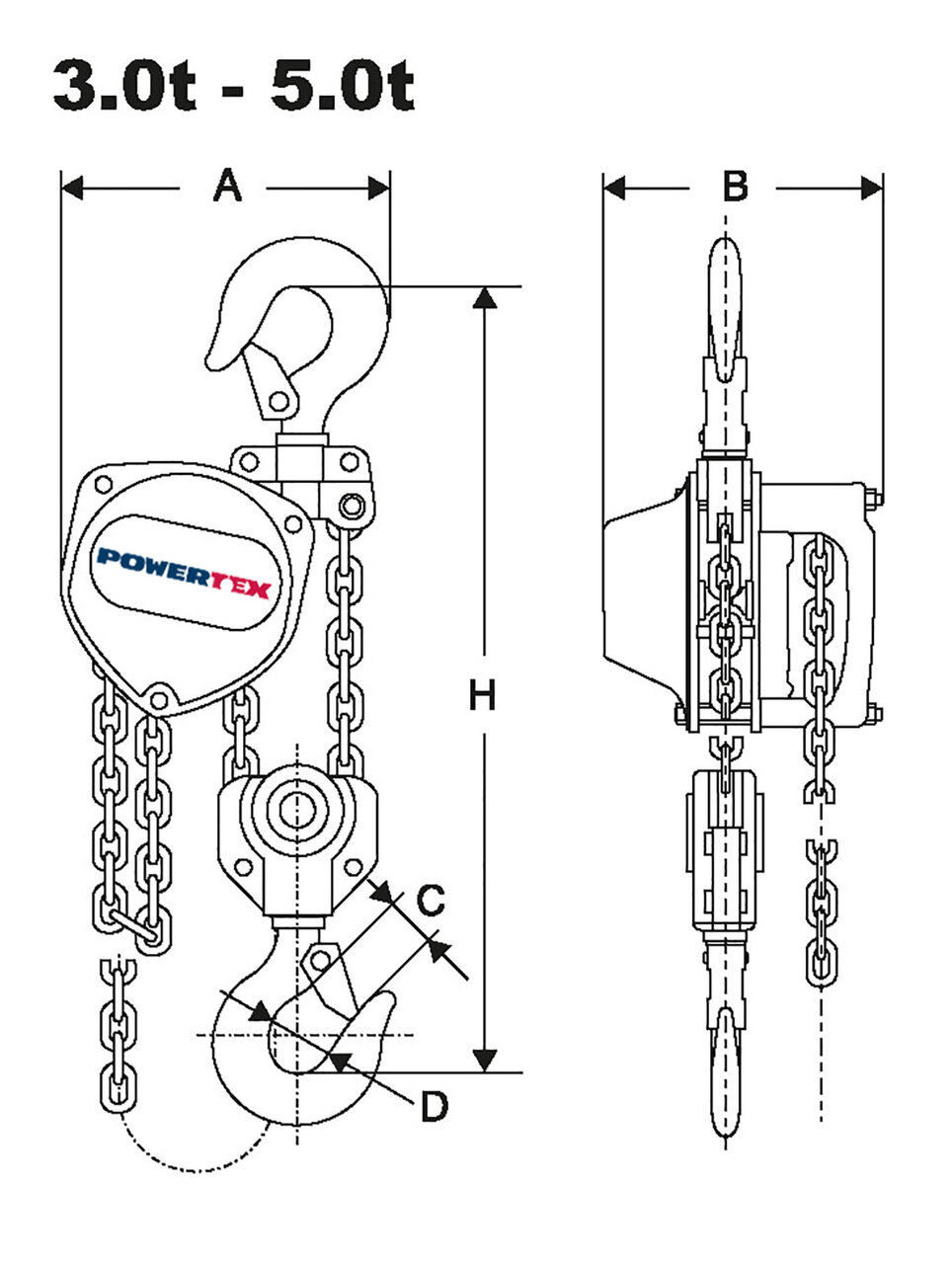 Chain hoist POWERTEX PCB-S2OLP 3-5 tons drawing Chain hoist POWERTEX PCB-S2OLP 3-5 tons drawing