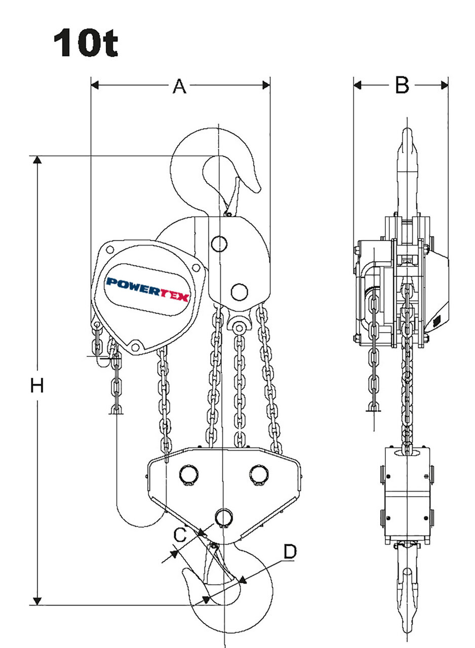 Chain hoist POWERTEX PCB-S2OLP 10 tons drawing Chain hoist POWERTEX PCB-S2OLP 10 tons drawing