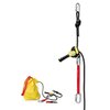 Fall arrest equipment which includes 3 snap hookes, webbing sling, knife, transporting bag
