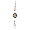 Retractable fall arrester. Snap hook with swivel function and built in fall indicator.