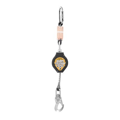 Retractable fall arrester. Snap hook with swivel function and built in fall indicator.