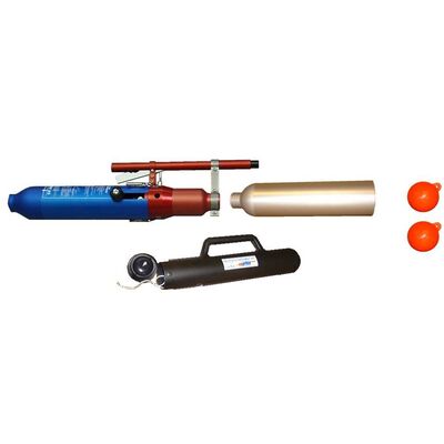 Working tool that launches a soft plastic ball projectile up to 90 meters with a 5 mm line attached.