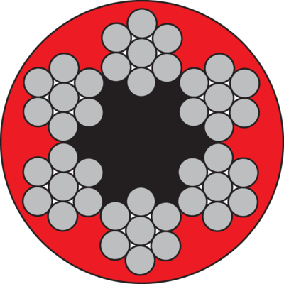 Ståltau 6x7 FC dekket med rød PVC.
