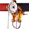 Adjustable geared runway beam trolley designed and manufactured with wheelguarding anti-drop plates.