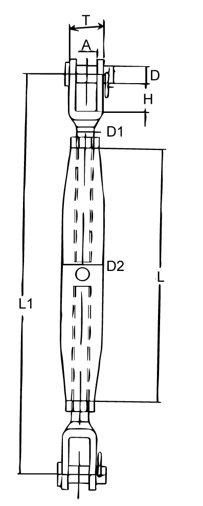 Turnbuckle JAW-JAW stainless steel measurements