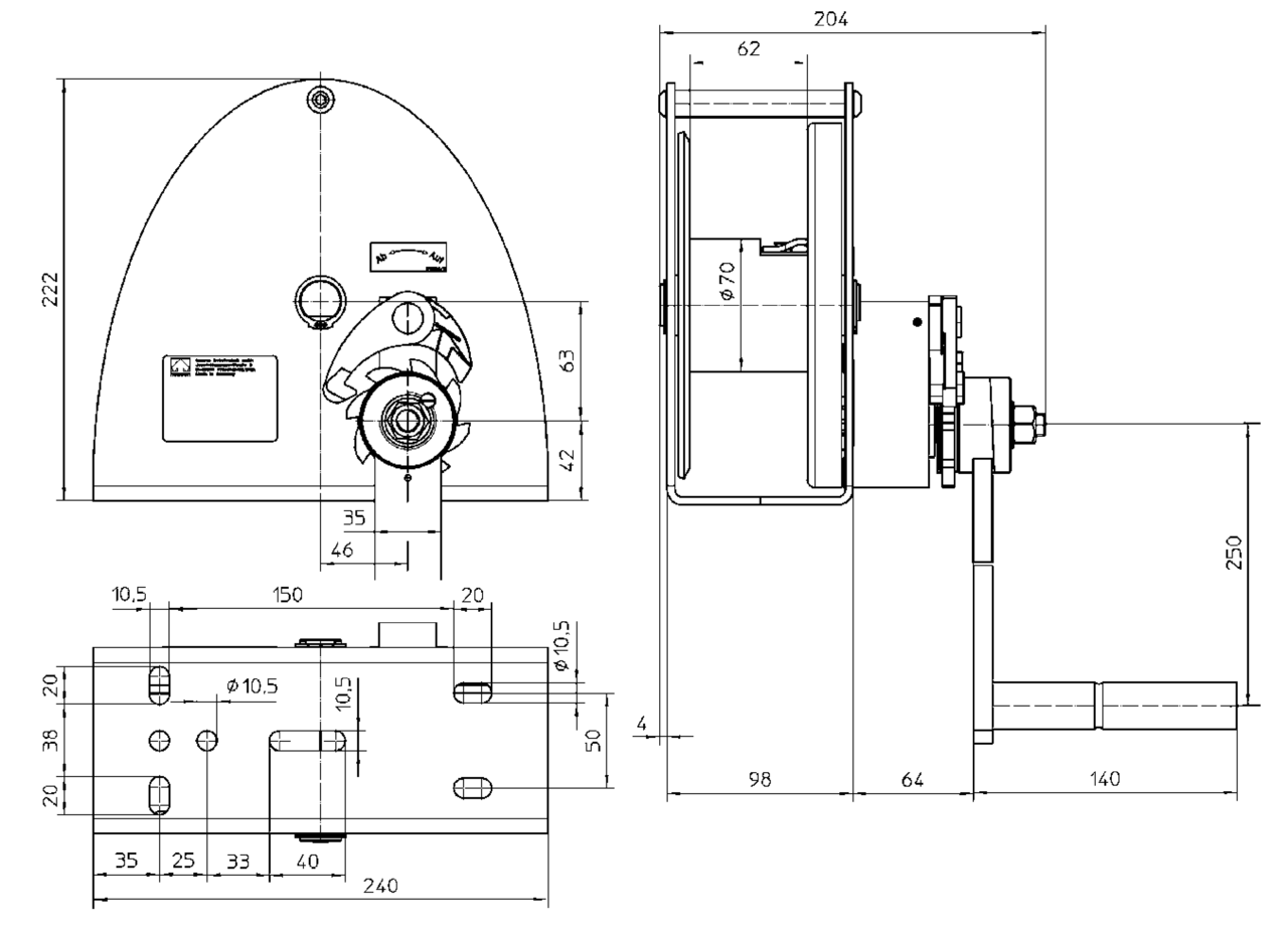 Bracket winch KWV-KWE 650 measurements Bracket winch KWV-KWE 650 measurements