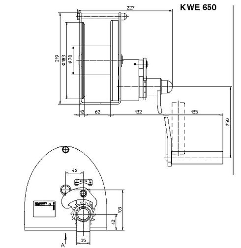 Bracket Winch type KWE 650 measurements
