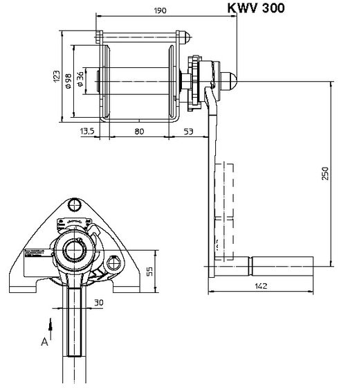 Bracket Winch type KWV 300 measurements