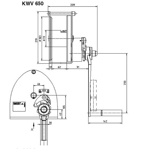 Bracket Winch type KWV 650 measuremets