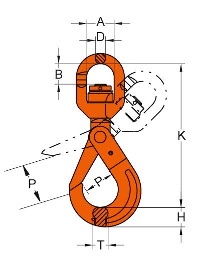 Yoke Swivel self-locking hook DA-027N Grade 80 measurements