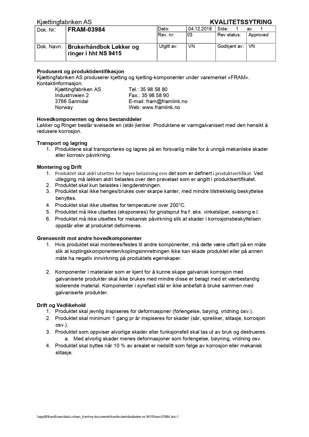 User handbook connections and rings according to NS 9415 Rev 3