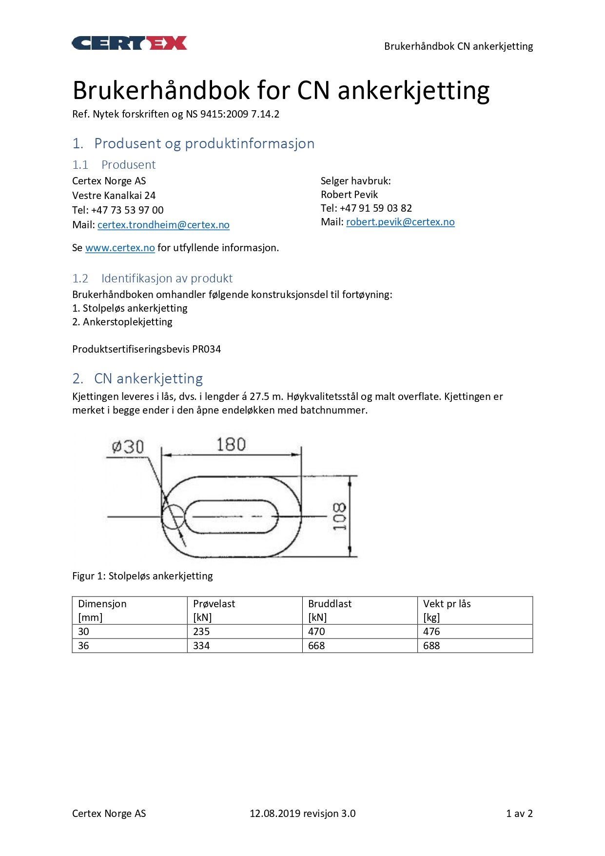 User manual for CN anchor chain