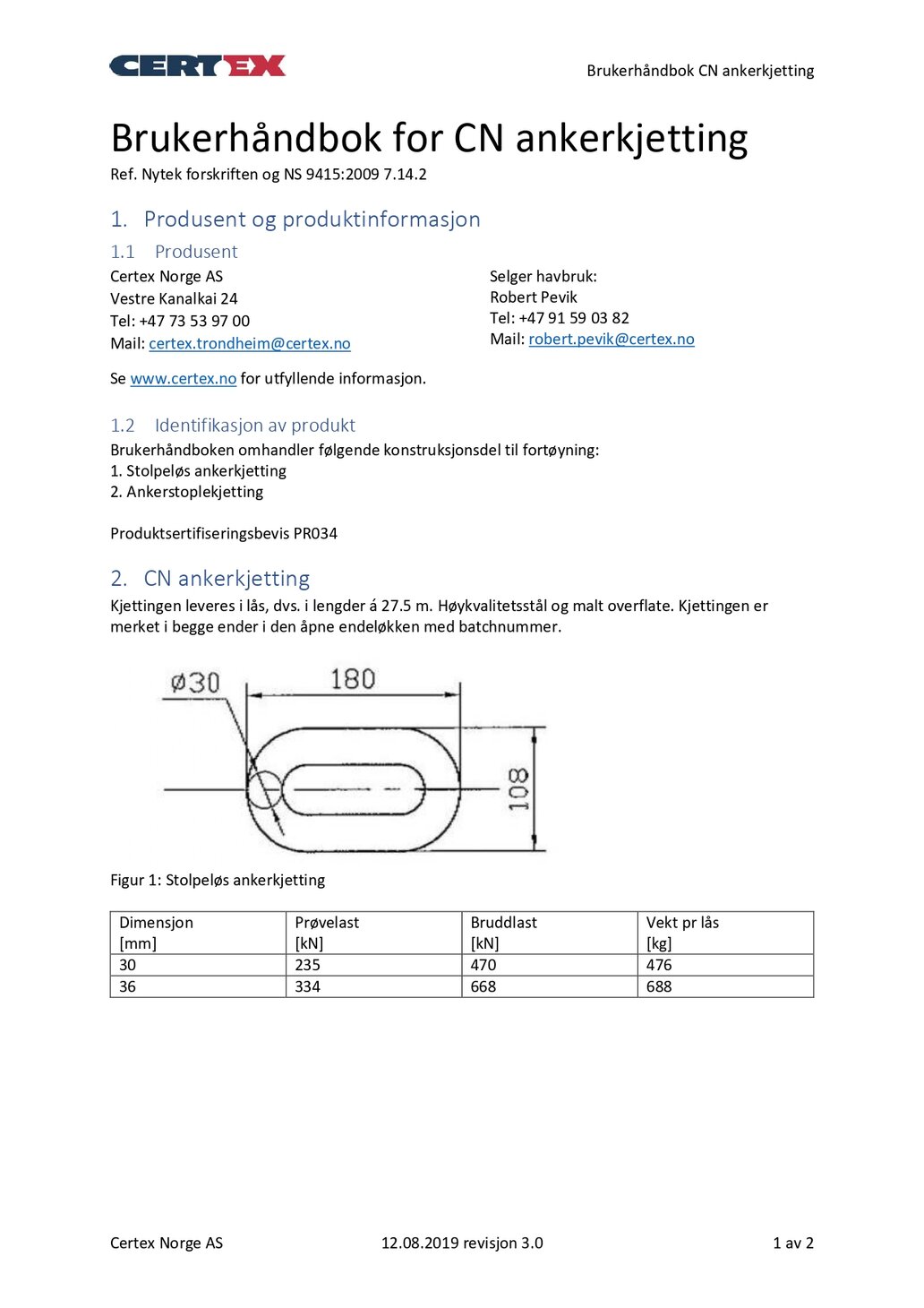 User manual for CN anchor chain