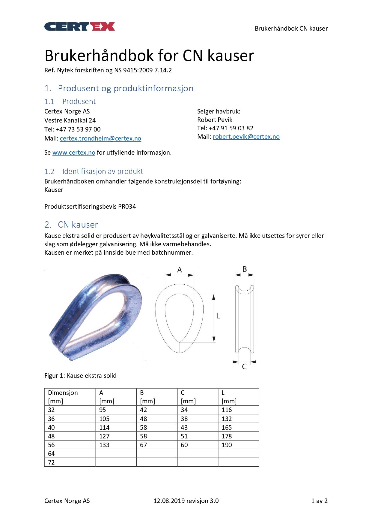 User manual for CN thimbles