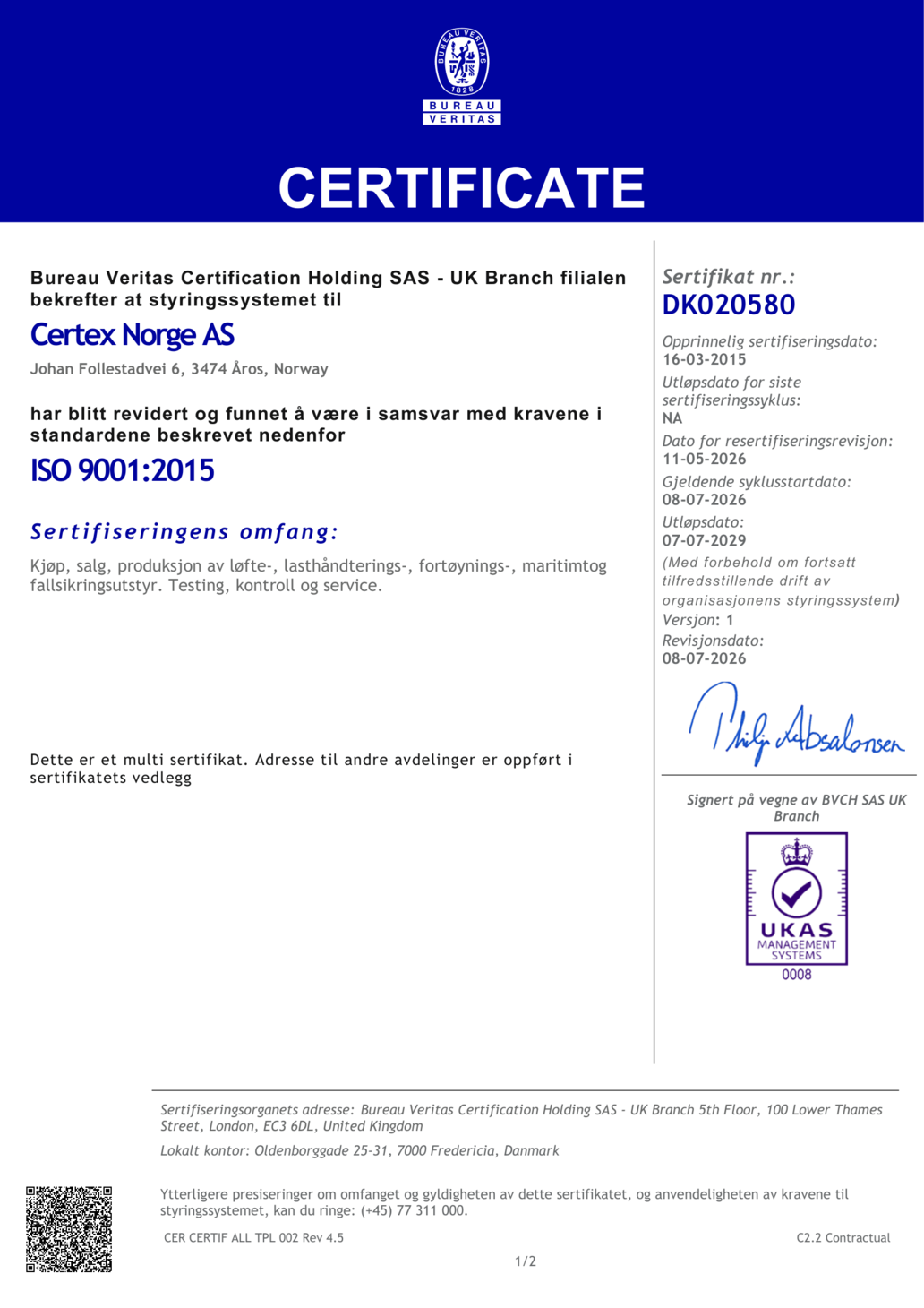 2026 ISO 9001 Norsk sertifikat