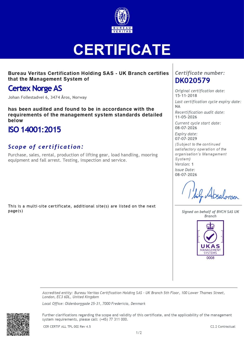 2026 ISO 14001 english certificate