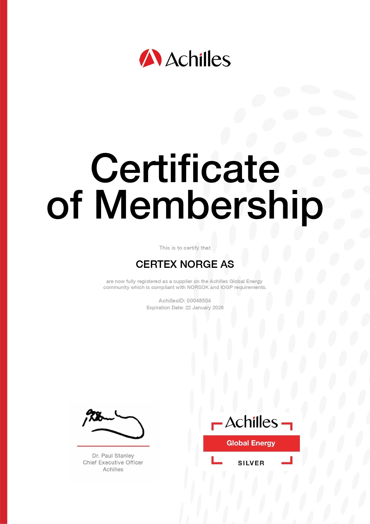 Achilles Global Energy Silver Certification of membership