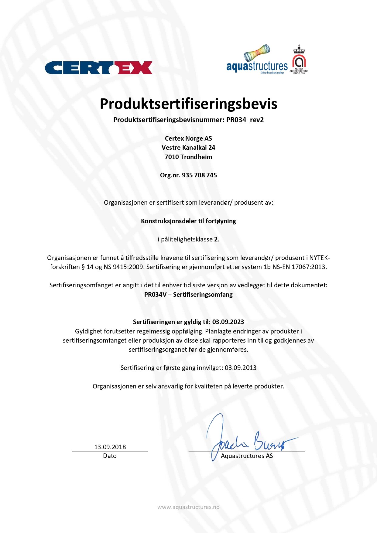 Produktsertifiseringsbevis