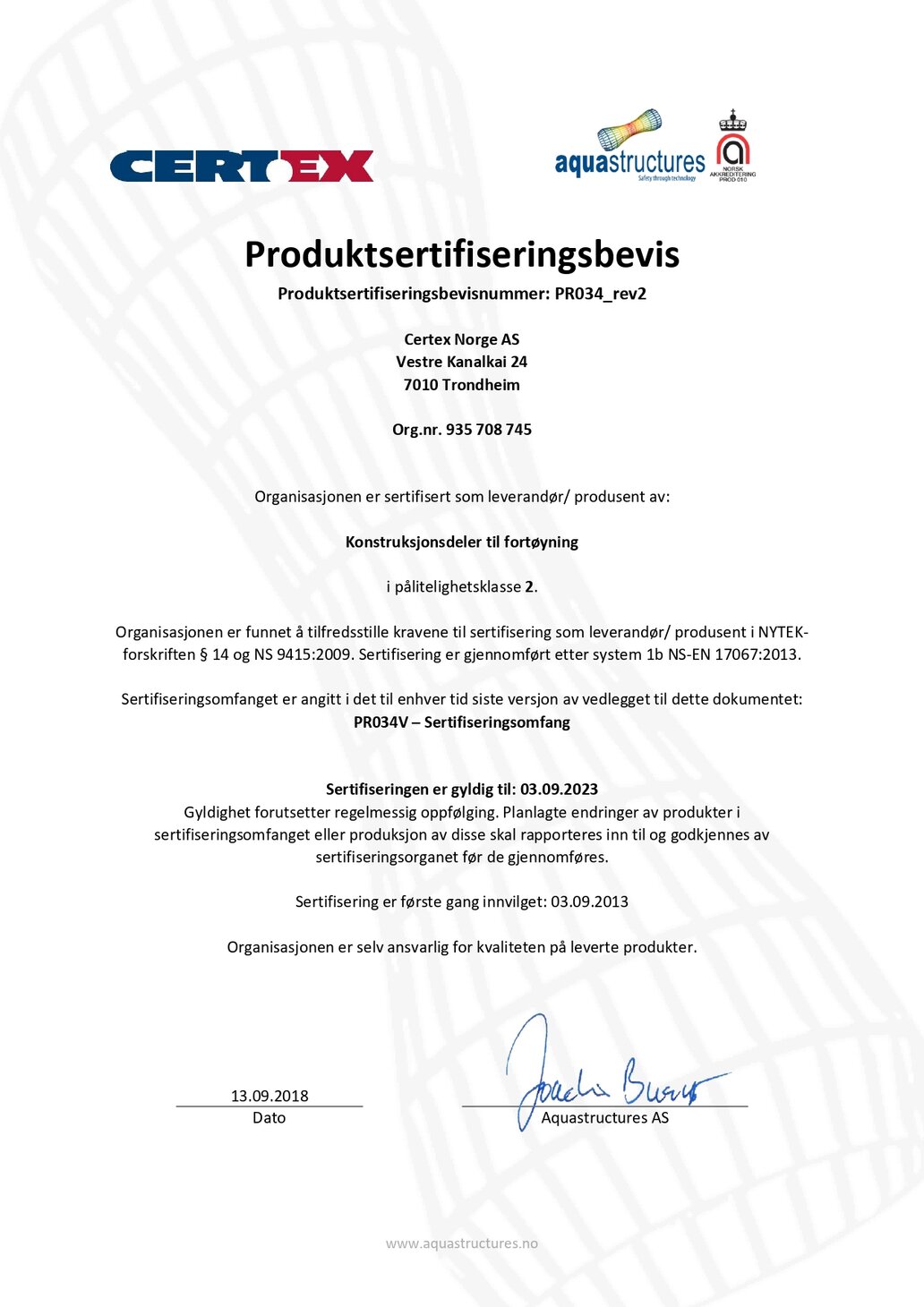 Produktsertifiseringsbevis