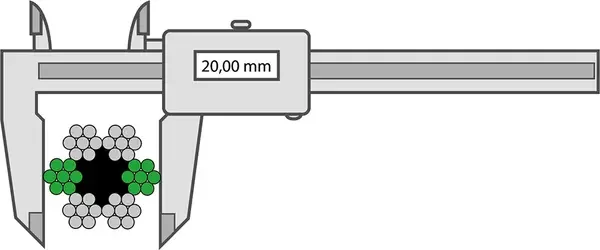Correct way to measure steel wire rope thickness
