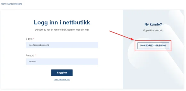Få tilgang til vår webshop steg 1